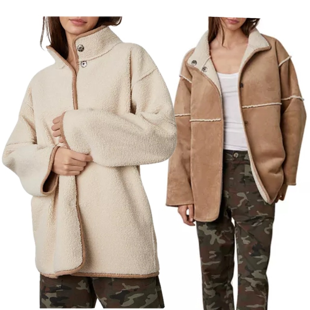 Velvet by Graham & Spencer Albany Reversible Faux Shearling Jacket medium sand